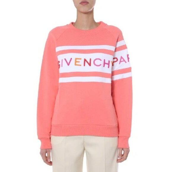 Givenchy Contrasting Stripes Coral Pink Raglan Hoodie - Picture 2 of 16